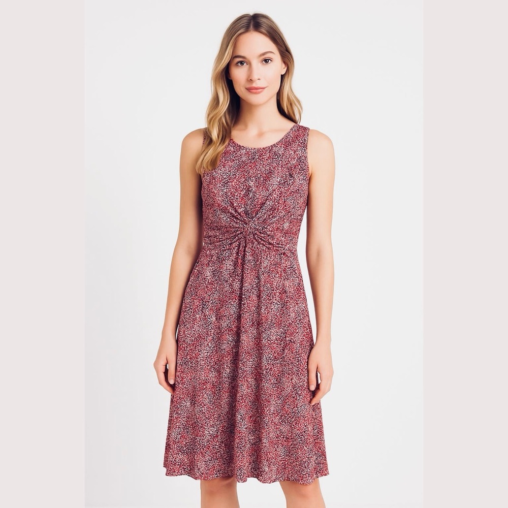 Jessica H Pink Black Floral Abstract Sleeveless Ruched Midi Dress Size 12